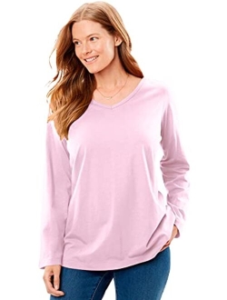 Women's Plus Size Perfect Long-Sleeve V-Neck Tee Shirt