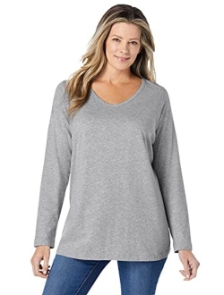 Women's Plus Size Perfect Long-Sleeve V-Neck Tee Shirt