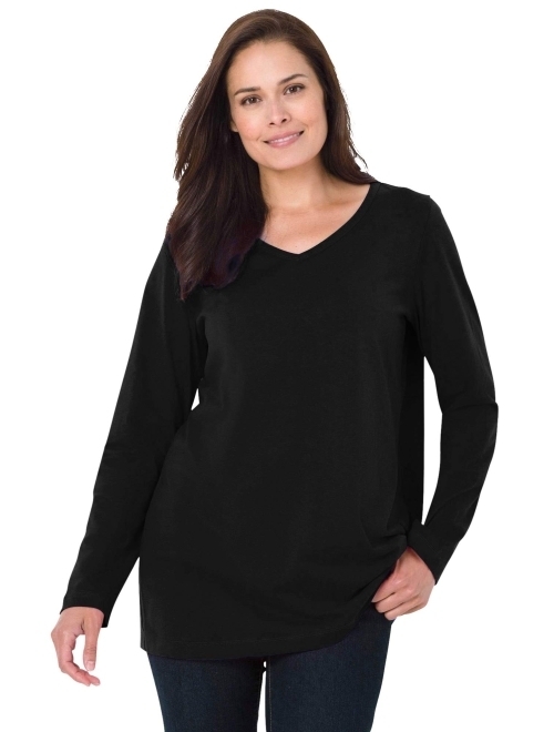 Woman Within Women's Plus Size Perfect Long-Sleeve V-Neck Tee Shirt