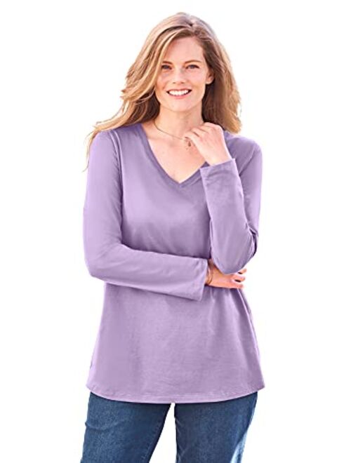 Woman Within Women's Plus Size Perfect Long-Sleeve V-Neck Tee Shirt