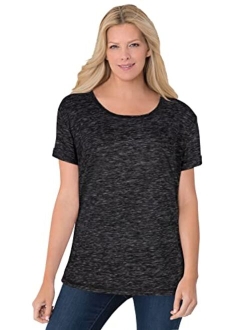 Women's Plus Size Marled Cuffed-Sleeve Tee Shirt