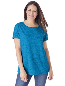 Women's Plus Size Marled Cuffed-Sleeve Tee Shirt