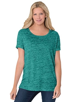 Women's Plus Size Marled Cuffed-Sleeve Tee Shirt