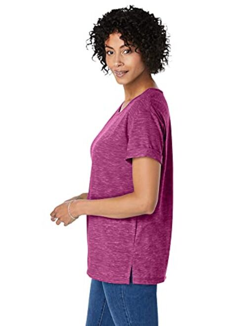 Woman Within Women's Plus Size Marled Cuffed-Sleeve Tee Shirt