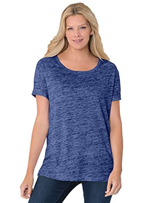 Woman Within Women's Plus Size Marled Cuffed-Sleeve Tee Shirt