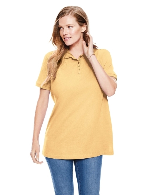 Woman Within Women's Plus Size Perfect Short-Sleeve Polo Shirt