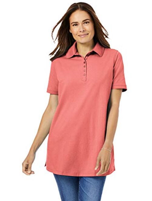 Woman Within Women's Plus Size Perfect Short-Sleeve Polo Shirt