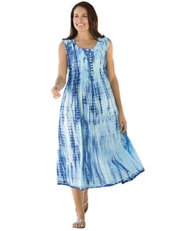 Women's Plus Size Sleeveless Pintuck Tie-Dye Dress