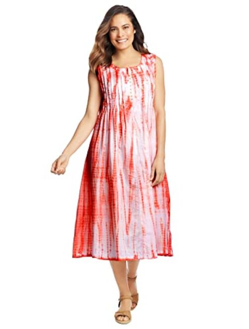 Woman Within Women's Plus Size Sleeveless Pintuck Tie-Dye Dress