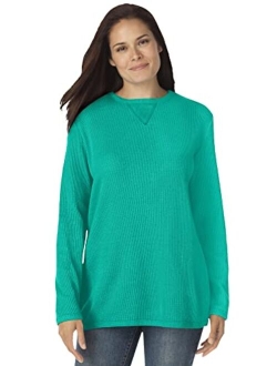 Women's Plus Size Thermal Waffle Sweatshirt