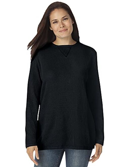 Woman Within Women's Plus Size Thermal Waffle Sweatshirt