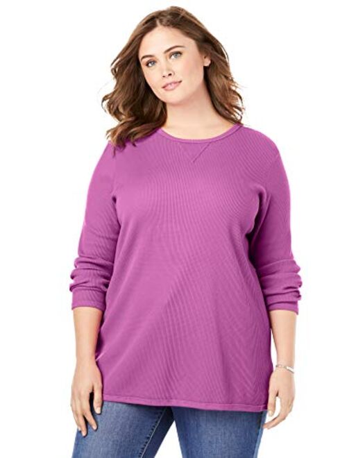 Woman Within Women's Plus Size Thermal Waffle Sweatshirt