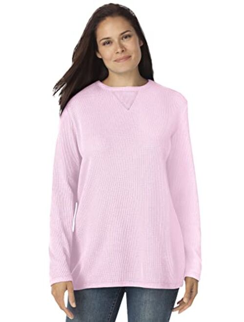 Woman Within Women's Plus Size Thermal Waffle Sweatshirt