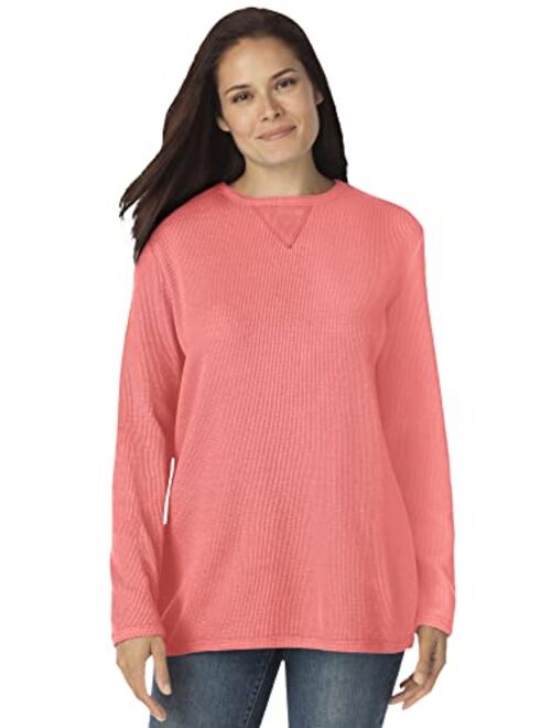 Woman Within Women's Plus Size Thermal Waffle Sweatshirt