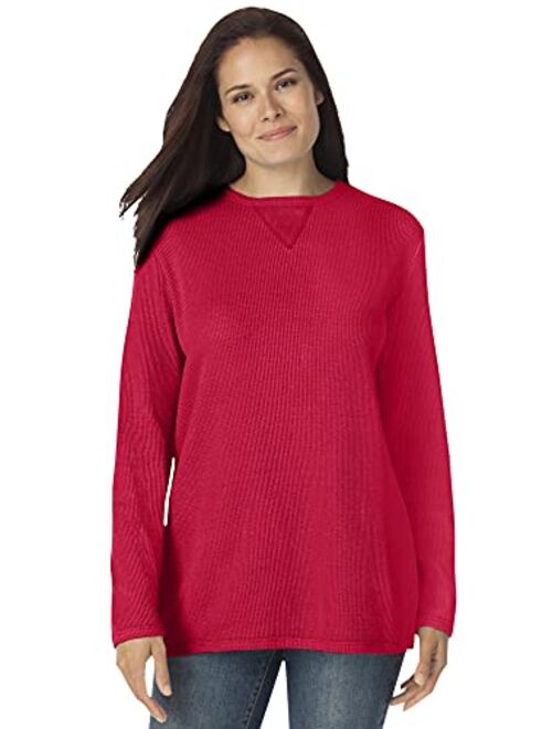 Woman Within Women's Plus Size Thermal Waffle Sweatshirt