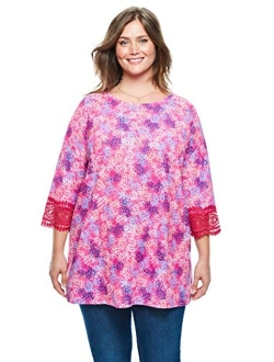 Women's Plus Size Crochet-Trim Three-Quarter Sleeve Tunic