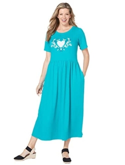 Women's Plus Size Short-Sleeve Scoopneck Empire Waist Dress