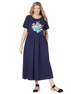 Women's Plus Size Short-Sleeve Scoopneck Empire Waist Dress