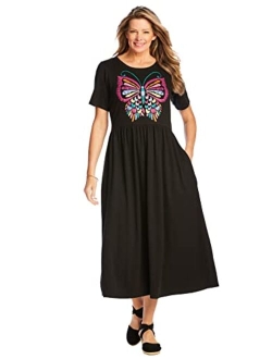 Women's Plus Size Short-Sleeve Scoopneck Empire Waist Dress