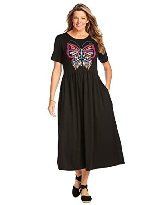 Woman Within Women's Plus Size Short-Sleeve Scoopneck Empire Waist Dress