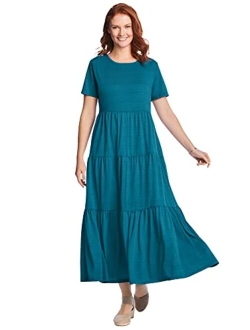 Women's Plus Size Short-Sleeve Tiered Dress