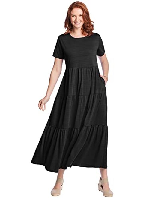 Woman Within Women's Plus Size Short-Sleeve Tiered Dress