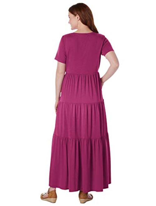 Woman Within Women's Plus Size Short-Sleeve Tiered Dress