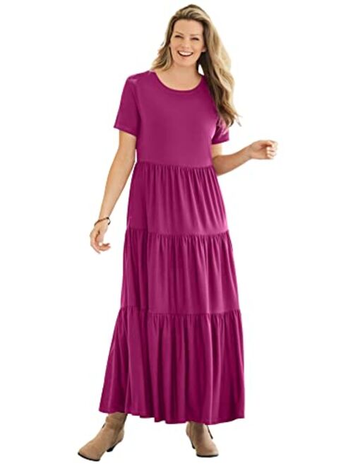 Woman Within Women's Plus Size Short-Sleeve Tiered Dress