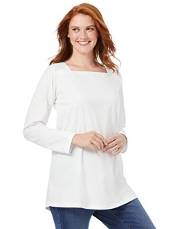 Women's Plus Size Perfect Long-Sleeve Square-Neck Tee Shirt