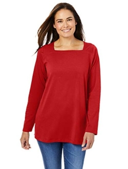 Women's Plus Size Perfect Long-Sleeve Square-Neck Tee Shirt