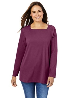 Women's Plus Size Perfect Long-Sleeve Square-Neck Tee Shirt