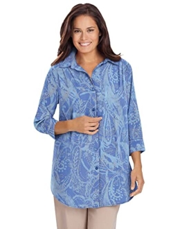 Women's Plus Size Cuffed Sleeve Peachskin Button Down Shirt