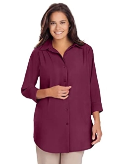 Women's Plus Size Cuffed Sleeve Peachskin Button Down Shirt