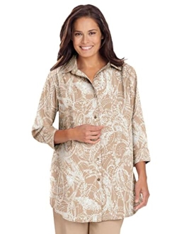 Women's Plus Size Cuffed Sleeve Peachskin Button Down Shirt