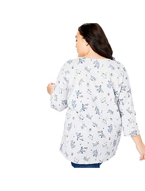 Woman Within Women's Plus Size Lace-Up Three-Quarter Sleeve Tee