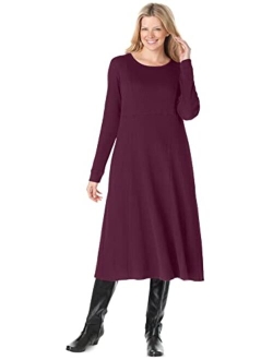 Women's Plus Size Thermal Waffle Knit A-Line Dress