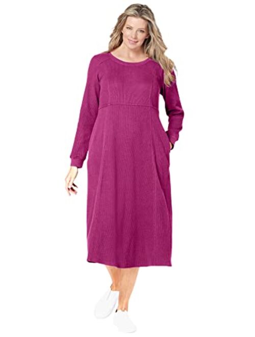 Woman Within Women's Plus Size Thermal Waffle Knit A-Line Dress