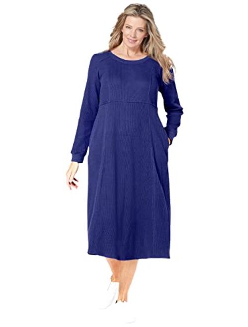 Woman Within Women's Plus Size Thermal Waffle Knit A-Line Dress