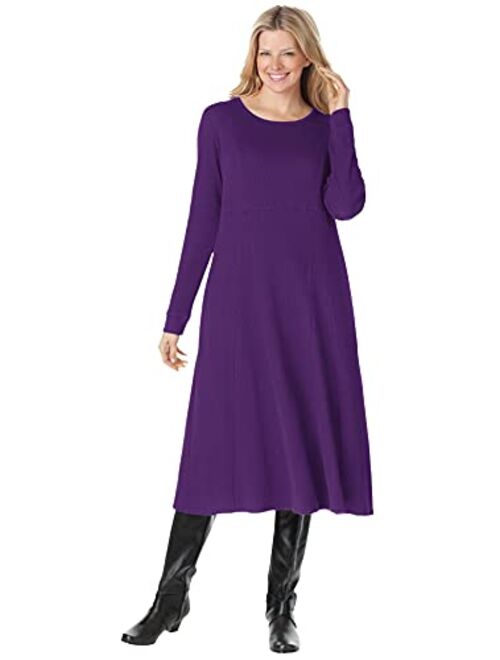 Woman Within Women's Plus Size Thermal Waffle Knit A-Line Dress