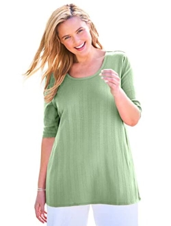 Women's Plus Size Pointelle Scoopneck Tee Shirt