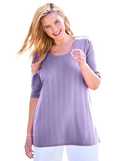 Women's Plus Size Pointelle Scoopneck Tee Shirt