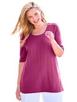 Women's Plus Size Pointelle Scoopneck Tee Shirt