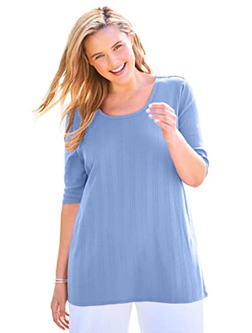 Woman Within Women's Plus Size Pointelle Scoopneck Tee Shirt