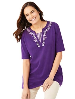 Women's Plus Size Embroidered Layered-Look Tunic