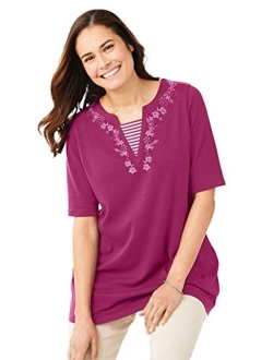 Women's Plus Size Embroidered Layered-Look Tunic