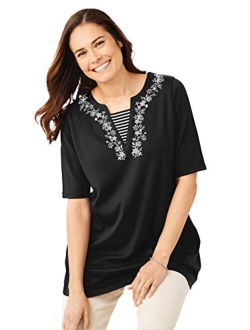 Women's Plus Size Embroidered Layered-Look Tunic