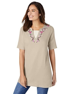 Women's Plus Size Embroidered Layered-Look Tunic