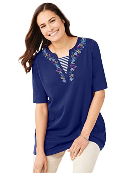 Woman Within Women's Plus Size Embroidered Layered-Look Tunic