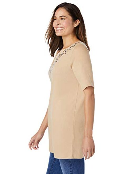 Woman Within Women's Plus Size Embroidered Layered-Look Tunic