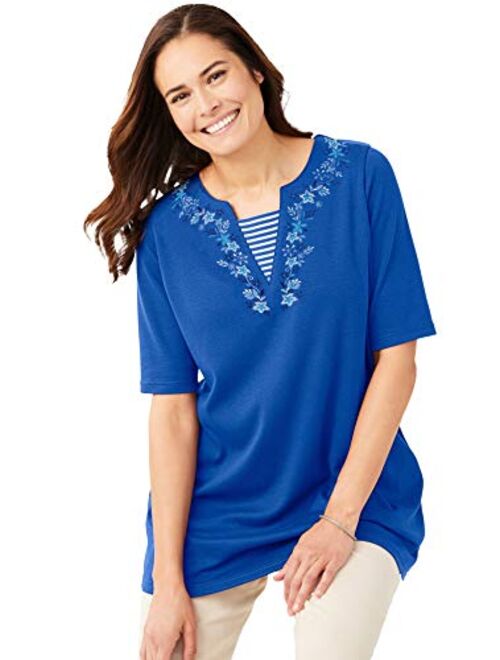 Woman Within Women's Plus Size Embroidered Layered-Look Tunic